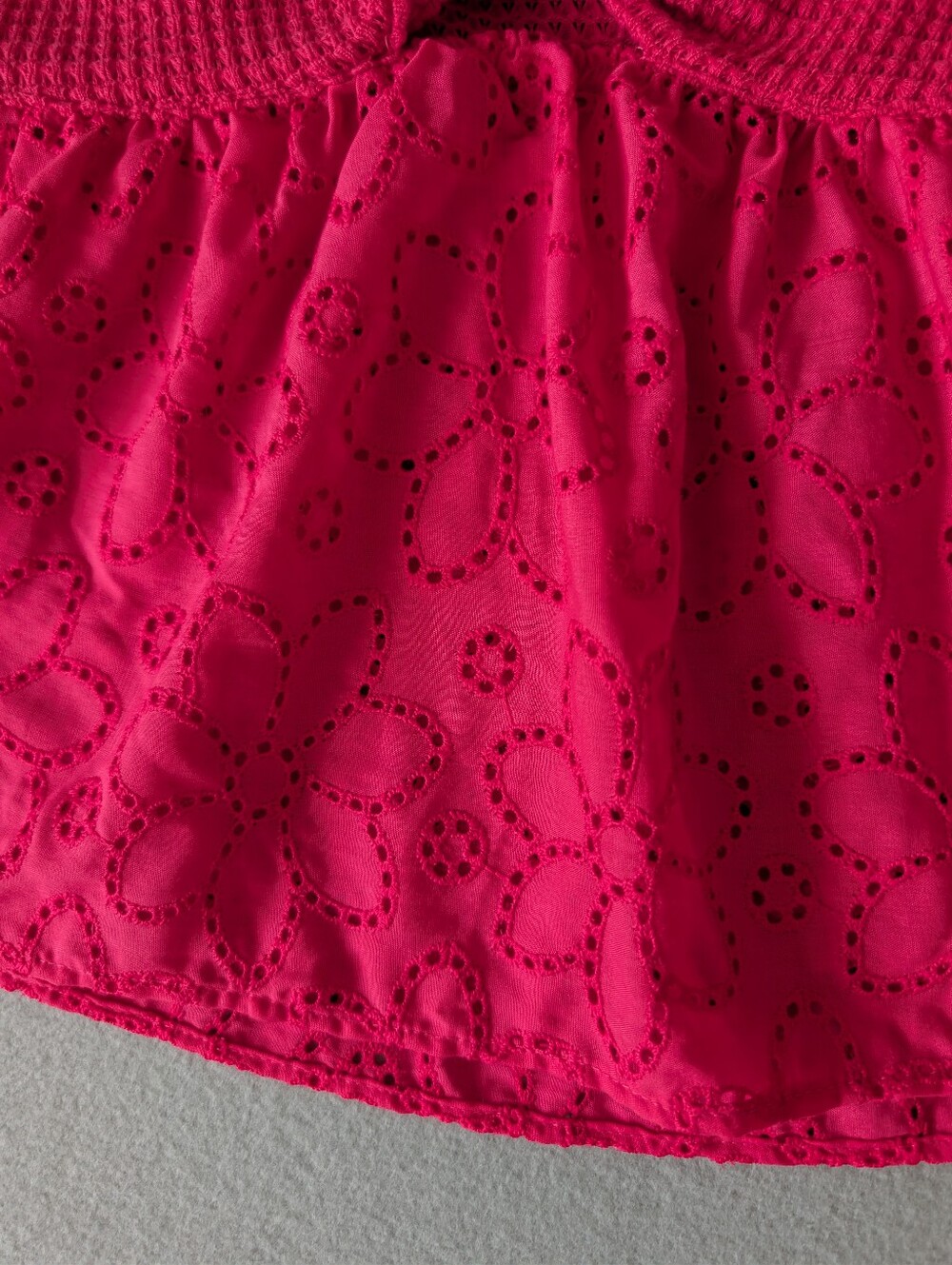 Strapless Eyelet Barbie Pink Embroidery Babydoll Peplum Knit Crop Top Shirt XS image 8
